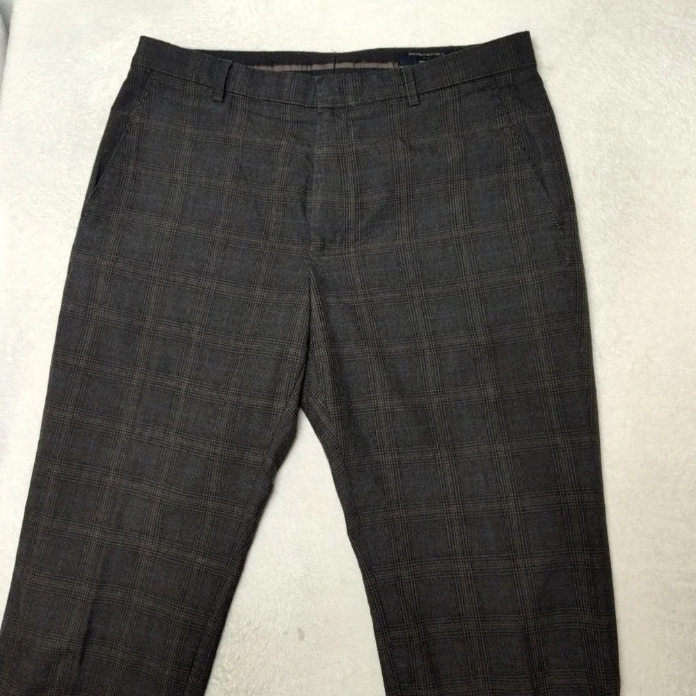 Banana Republic Pants Mens 36x30 Brown Glen Plaid Slim Tailored Dress Flat Front